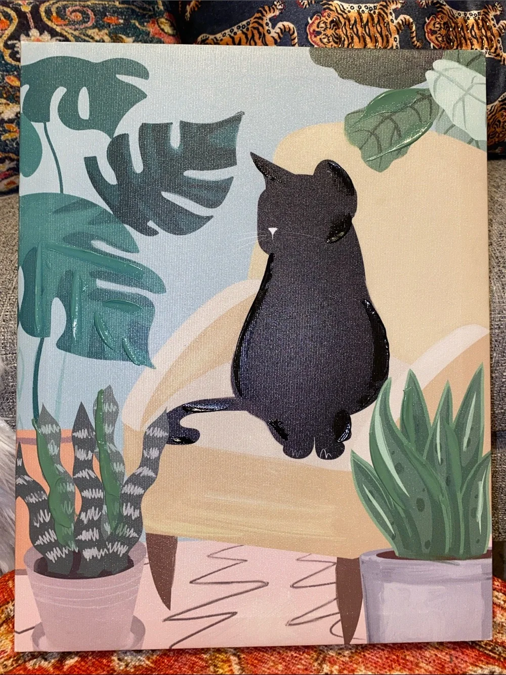 Black Cat Botanical Canvas Wall Art